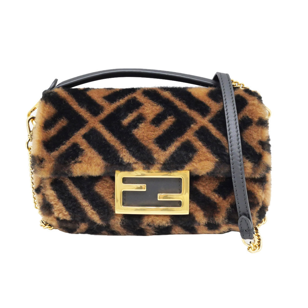 Fendi Mamma Bucket Zucca Handbag Shoulder Bag Leather Fur